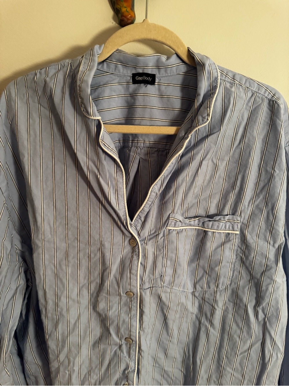 GapBody Blue Striped Poplin Pajama Top Piped Trim Size XL - Picture 4 of 5